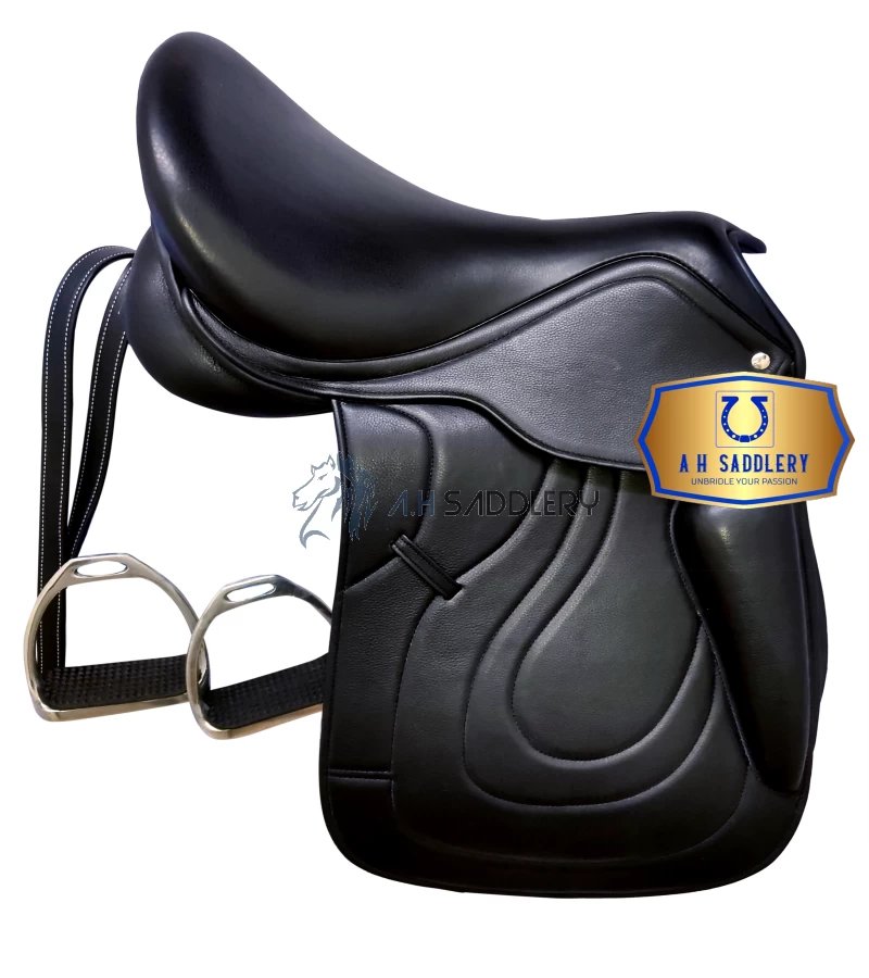 Handmade Leather English Dressage Saddle With Stitching  & Tack Set with Matching Bridle, Reins